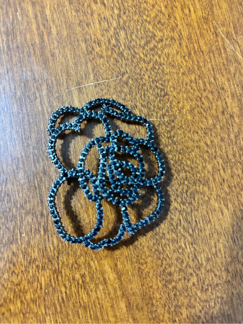 Vintage Black Spinel Floral Openwork Brooch